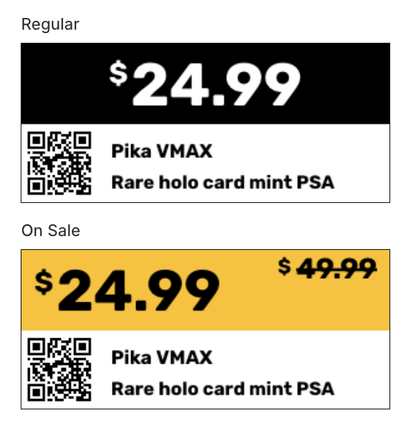 Regular and on-sale label previews side by side