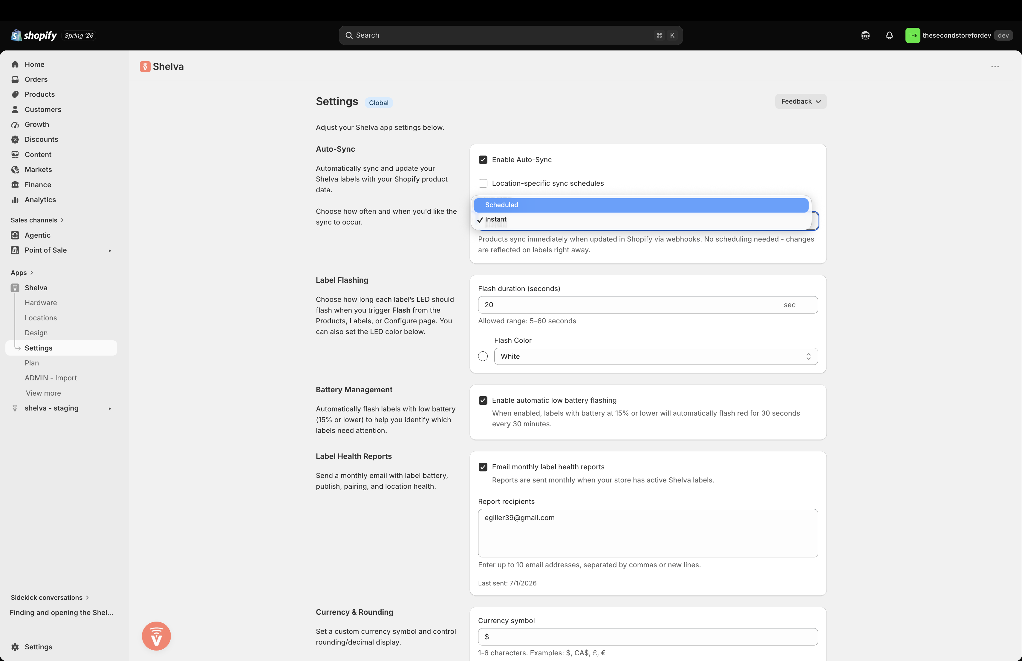Shelva Auto-Sync settings with the sync type selector